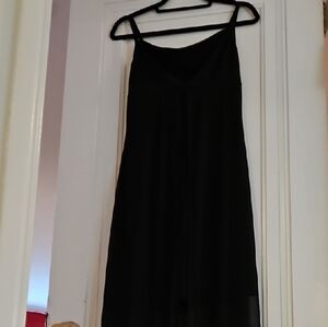 Semi-Formal Black Maxi Dress, Sheer Outer Layer, Front Slit, Sz M
